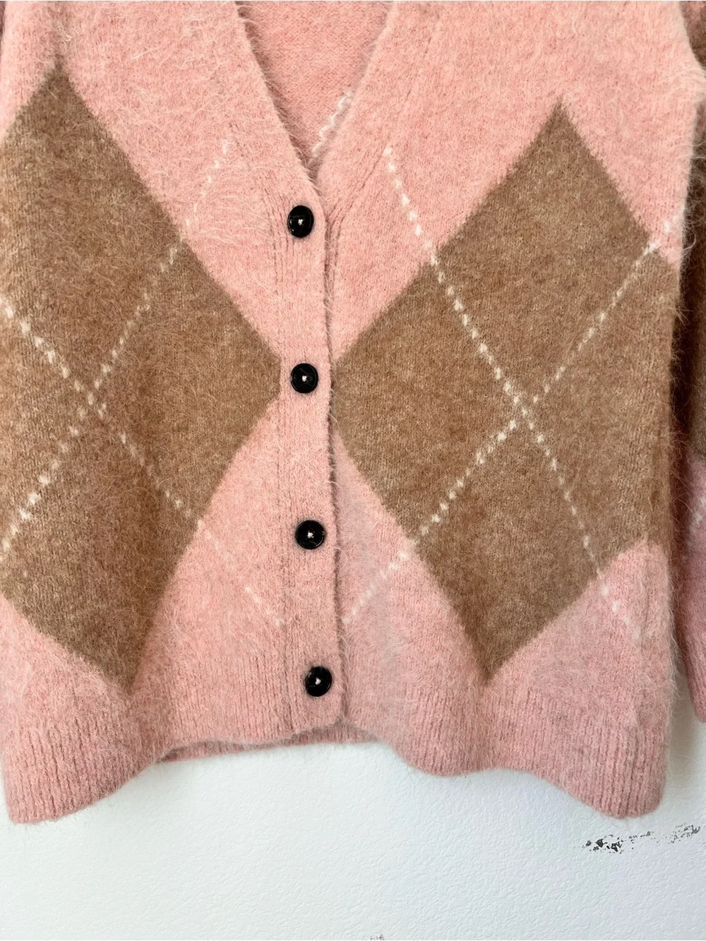 Rails Runi Cardigan Women’s Medium Pink Pastel Argyle Alpaca Blend‎ Button Front